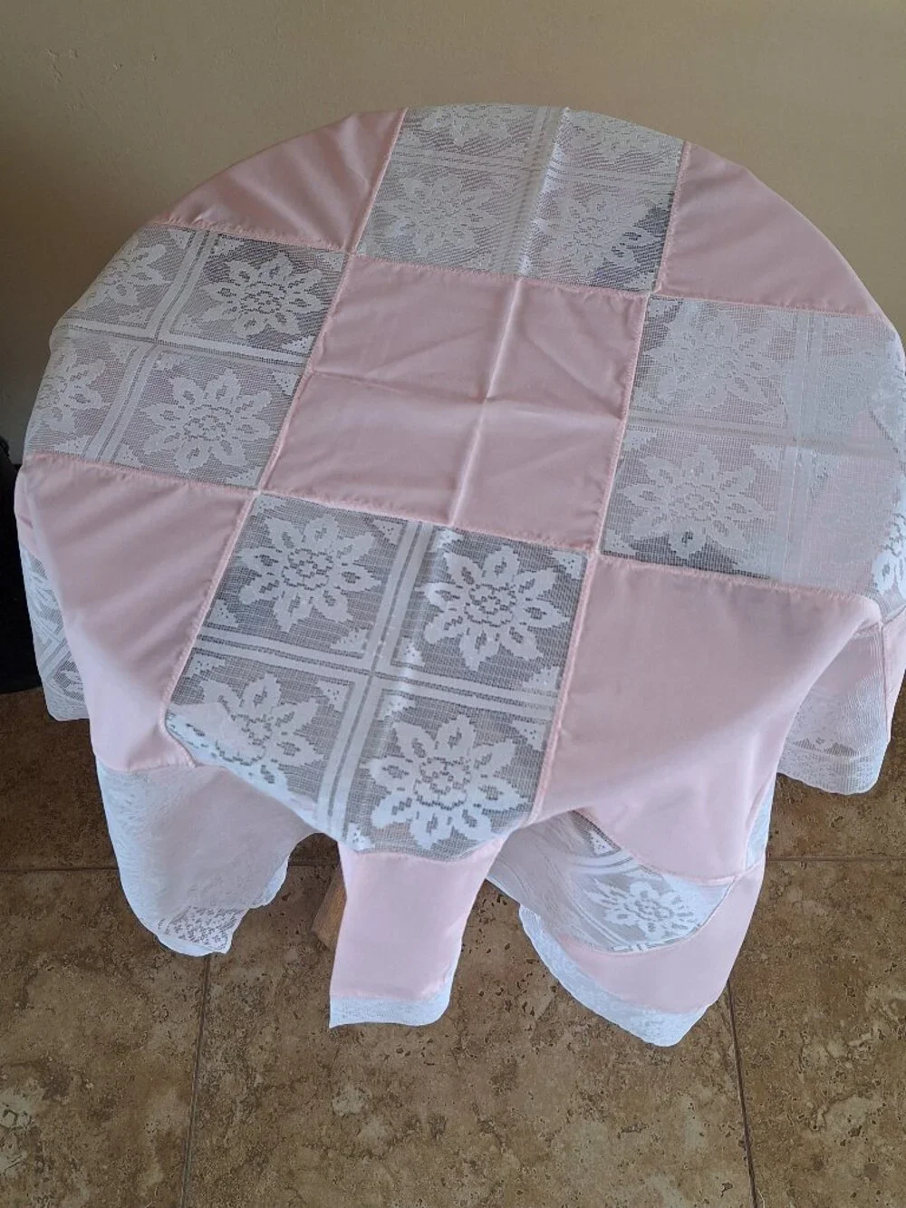 Lace and Blush Pink Patchwork Tablecloth 44 x 44